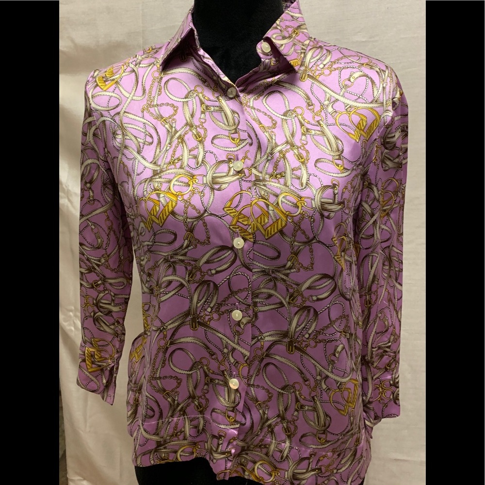 Purple 100% Silk Horsebit Blouse
